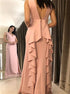 Pink Chiffon Mermaid V Neck Prom Dress LBQ1396